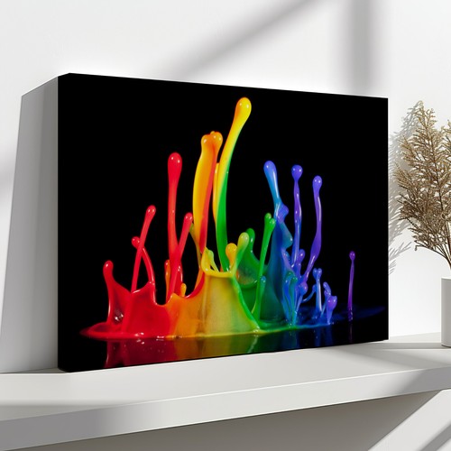 Rainbow Colourful Paint Splash Canvas Print Wall Art, Home Decor Wall Hanging - Picture 2 of 10