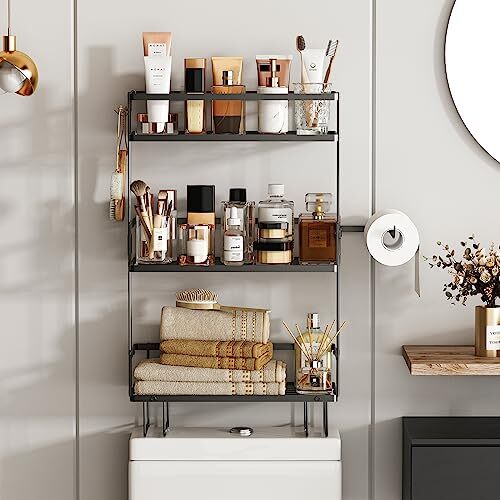 Bathroom Organizers and Storage Bathroom Shelves, Over Toilet 3-Tier Black - Picture 3 of 7