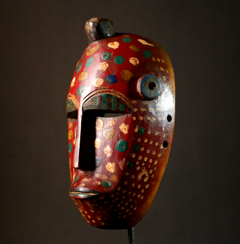 Africa Lulua Mask Congo Tribal Antique Wood Carved Face Art Collectible -G3421