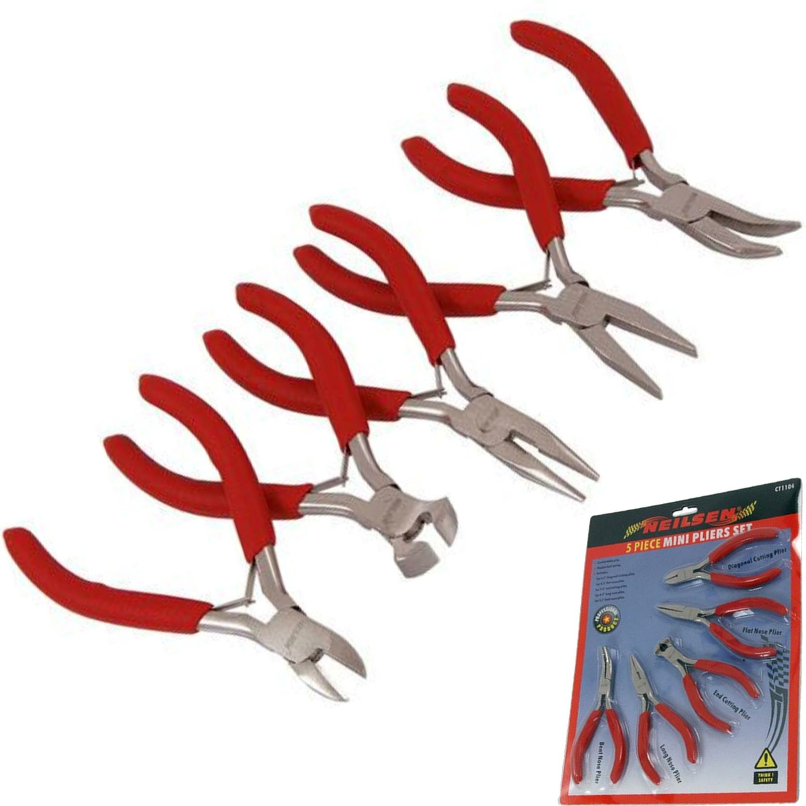 Neilsen 5pc Jewellery Mini Pliers Extra Long Bent Nose Side End Cutter Tool Set