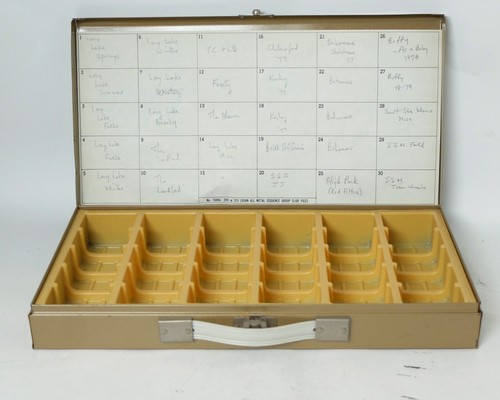 Logan 1500G 200 04 215 Metal Slide Storage Box Case Metal Vintage Brown Blue - Photo 2 sur 4