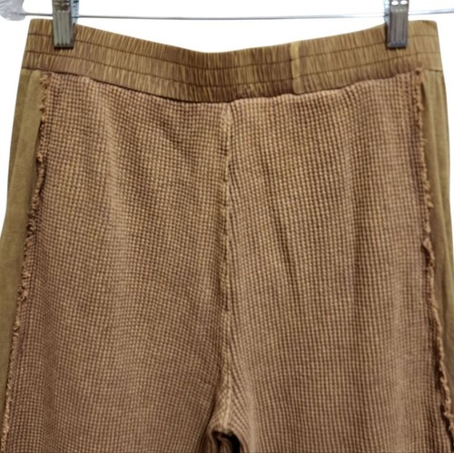 Oli & Hali Wide Leg Hose Damen M hellbraun Mineral Wash Waffelstrick hauchdünn cropped - Bild 3 von 12
