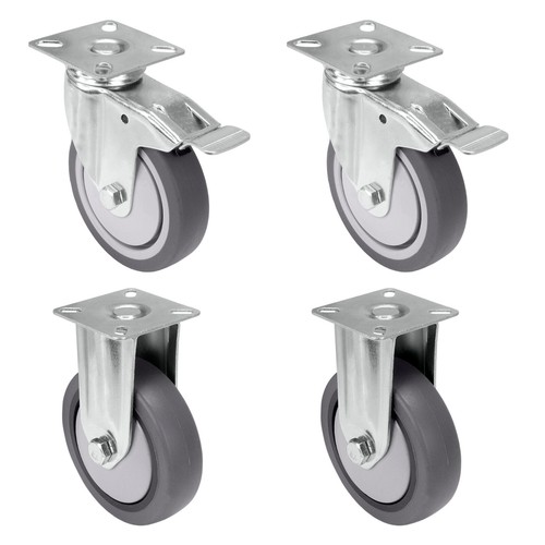 Transport Wheels Set 4 x Swivel Castors Fixed Castors Solid Rubber Heavy Duty Castors Furniture - Picture 27 of 57