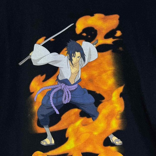 Vintage Naruto Shippuden Sasuke Solo Spellout Flames Graphic Tee - Picture 3 of 6