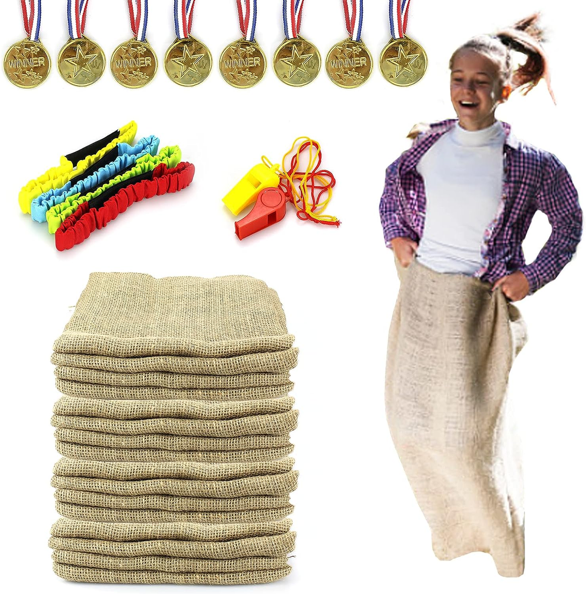 18 PCS Large Burlap Potato Sack Race Bags,24