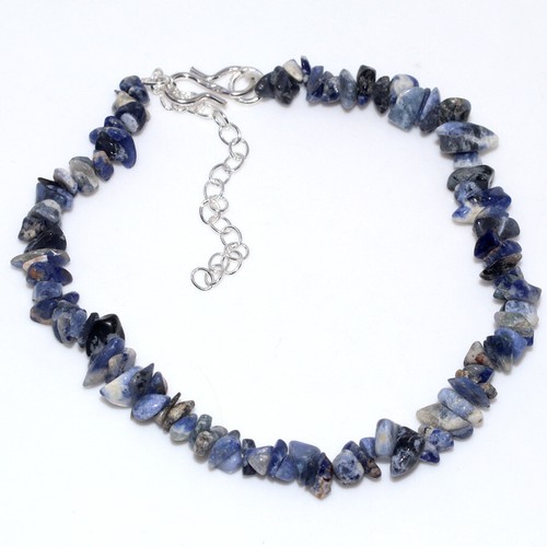 925 Silver Plated Sodalite Jewellery Beaded Bracelet Gemstone Size 8+2" GW