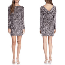 New MICHAEL KORS Velvet Leopard Print Sheath Dress Cowl Back Black Gray Medium