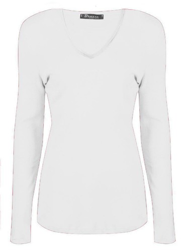 Women Basic Long Sleeve Plain V Neck T Shirt Smart Ladies Stretch Top 8-26 - Picture 13 of 14