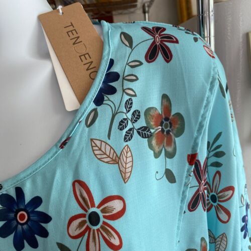 New Plus Size Blouse 48XL Aqua Blue Tunic With Floral Design Long Style 24x32
