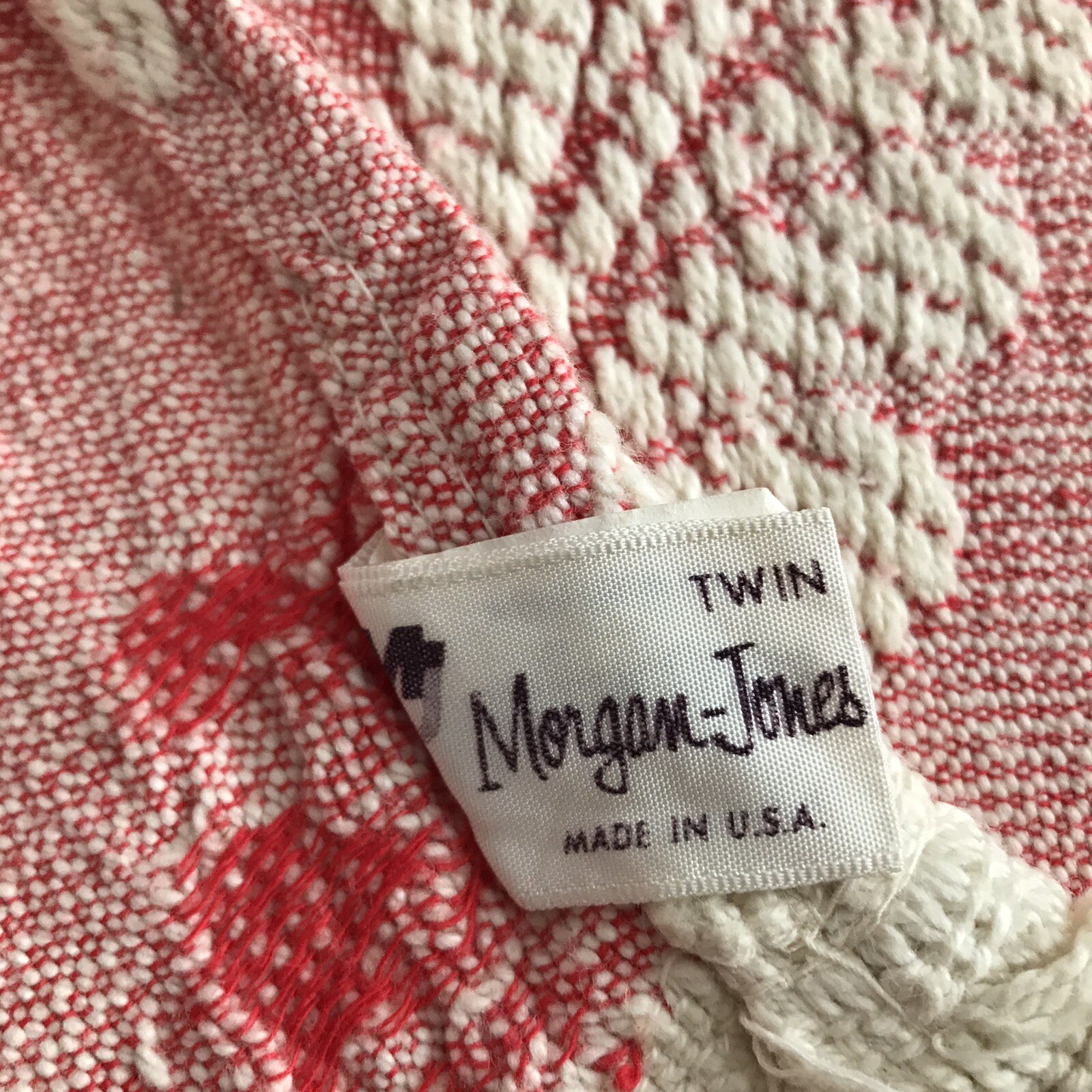 Vintage MORGAN JONES Twin Double Full Size Red Jacquard Bed Cover Coverlet Korzystna, klasyczna popularność