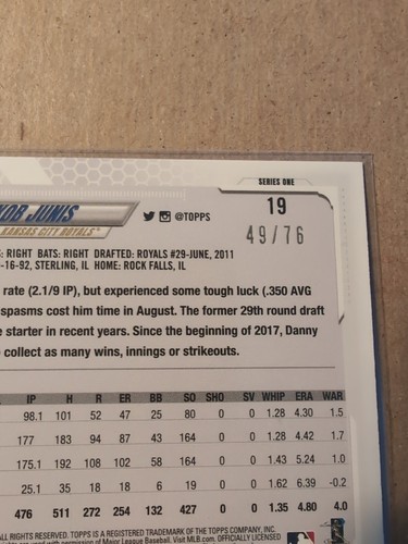 2021 Topps Series 1 Star #19 Jakob Junis 49/76 HTF Free Shipping 🥵🔥🥵🔥 - Picture 4 of 4