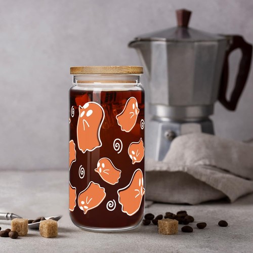 Halloween Spooky Ghost Iced Coffee Cups 16OZ with Lid & Straw Gifts for Women... - Bild 3 von 7