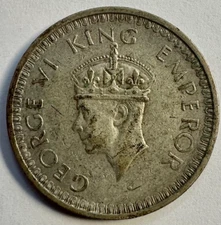 British India 1944 L Lahore Mint 1/2 Silver Half Rupee  George VI