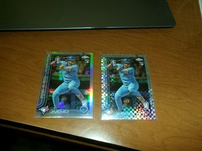 2- 2025 TOPPS CHROME REFRACTOR ROOKIES- LEO JIMENEZ- BLUE JAYS REF & X-FRAC