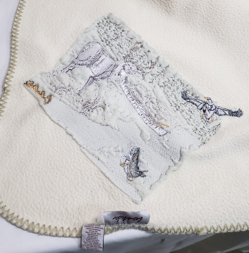 Cabela's beige embroidered deer nature scene fleece throw blanket 62" L x 40" W - Picture 7 of 8