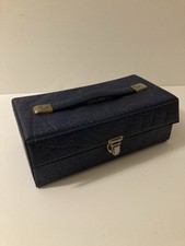 Vintage 80s Cassette Storage Vinyl Tape Case Holder Storage Navy Blue Prop