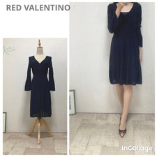RED VALENTINO Knit Flare Dress Navy Flare Sleeve Party