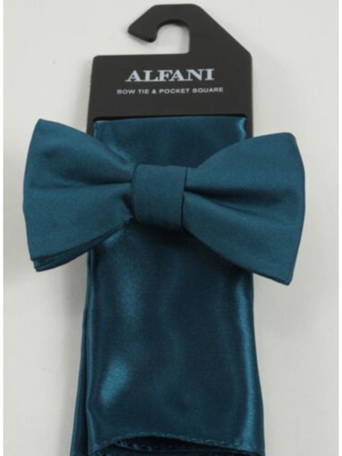 ALFANI Mens Teal Solid Pre-Tied Satin Pocket Square - Picture 2 of 3