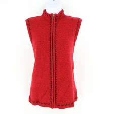 Christopher & Banks Knit Vest Womens Sz M Red Heathered 100% Cotton Embroidered