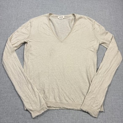 Zadig & Voltaire Cashmere Sweater Womens Large Beige V-Neck 