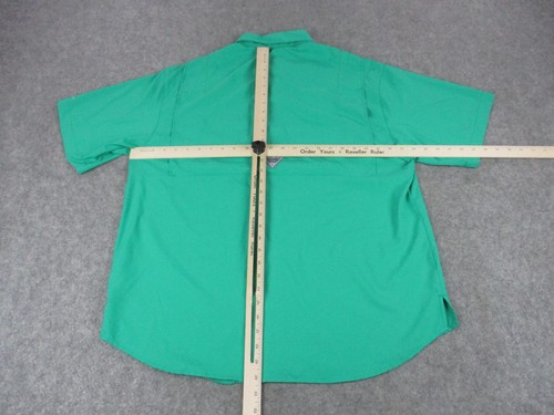 Columbia PFG Shirt Mens Large Green Kelly Omni-Shade Vented Fishing Short Sleeve - Picture 8 of 11