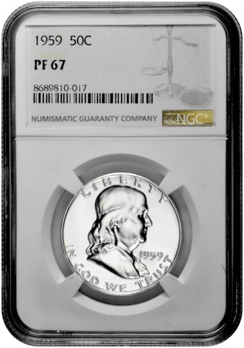 1959 50C Proof Silver Franklin Half Dollar NGC Graded PF 67 in New Holder