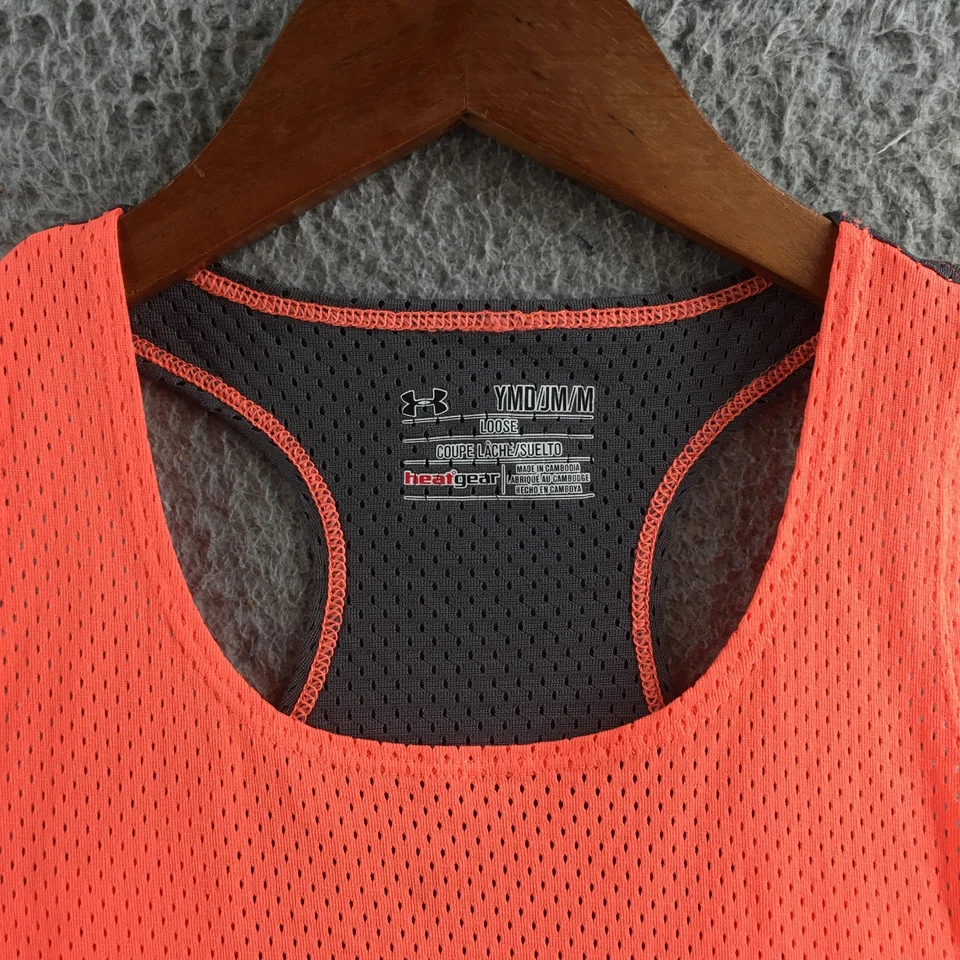 Camiseta sin mangas Under Armour HeatGear juvenil mediana coral espalda deportiva calce suelto pulóver Foto 3 de 4