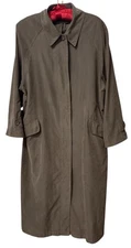 Vintage Taupe Long Trench Coat Women’s Size 14 Button Front Lined Classic Style