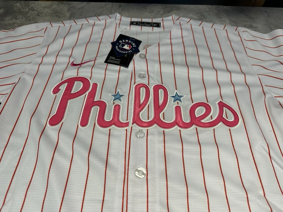 NWT Women’s Ladies Nike Bryce Harper Phillies Home Pink Pinstripe Jersey 2XL - Image 4 of 4