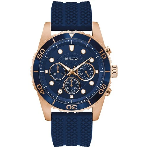 Bulova Men's Sport Chronograph Blue Silicone Quartz Watch 43MM 98A299 - product listing photo