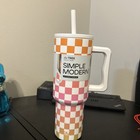 Simple Modern Trek 40 oz Tumbler w/ Handle Straw Lid Stainless Steel Orange Pink