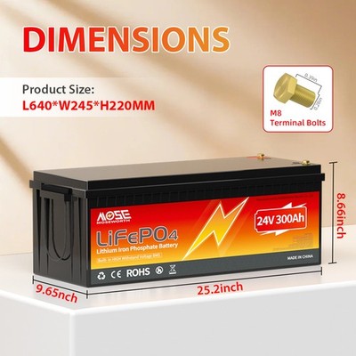 24V 300Ah LiFePO4 Lithium Battery 7.68KW BMS 20000+Cycle RV Solar Marine A Cells