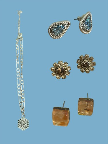 Pacchetto Gioielli Oro - 3 Paia Orecchini + Bracciale Charm Grosso, Ambra e Cristallo