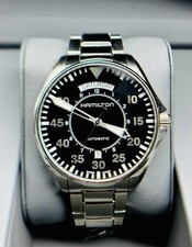 Hamilton Khaki Aviation Men's Black Watch with Silver Stainless Steel Band -...