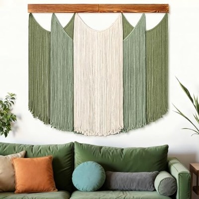  Macrame Wall Hanging Boho Wall Decor Large Dip-Dyed Yarn Wall Art Green