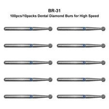 100pc Dentist Dental Diamond Burs Ball Round BR-31 For Fast High Speed Handpiece