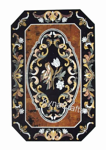 Pietra Dura Art Table Top with Luxury Look | Handmade Black Marble Dining Table - Picture 2 of 4