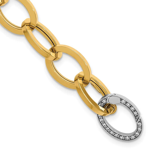 14K Solid Two Tone Gold Diamond Oval Cable Rolo Link Chain Bracelet - Picture 4 of 13