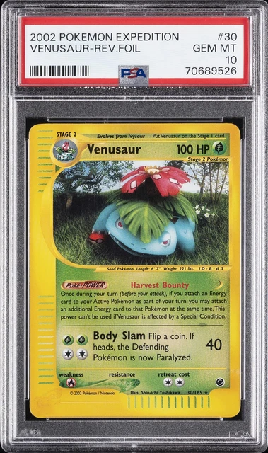2002 POKEMON EXPEDITION #30 VENUSAUR-REVERSE FOIL PSA 10
