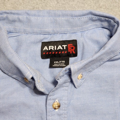 Ariat FR Work Shirt Men's Sz XXL Blue Twill DuraStretch Long Sleeve Button CAT 2 - Picture 3 of 16