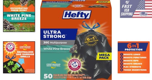 Ultra Strong 30 Gallon Trash Bags - 50 Pack: Odor Control with White Pine Breeze - Picture 2 of 11