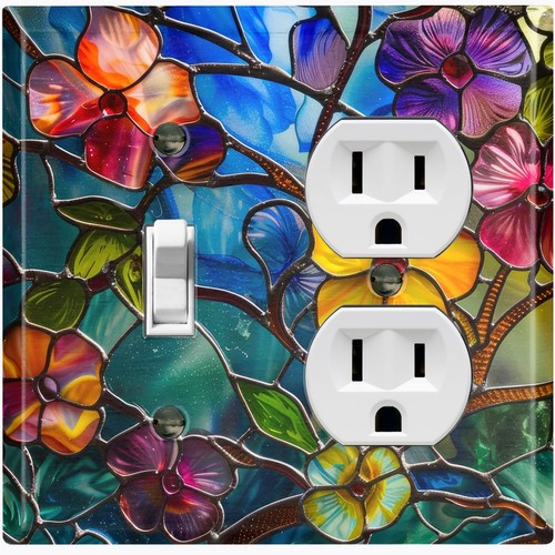 Metall Lichtschalter Steckdosenabdeckung Wandplatte Bild Buntglas Blumen EGS105 - Bild 25 von 35