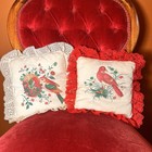 Vintage Handmade Cottage Core Bird Pillows W/ Lace Trim Set of 2 Shabby Chic