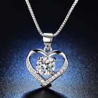 Crystal Love Heart Pendant 925 Sterling Silver Necklace Women Jewellery Gift UK