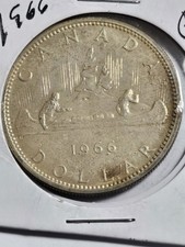 1966 Canada Silver $1 Dollar Coin - 80% Silver, AU-UNC 