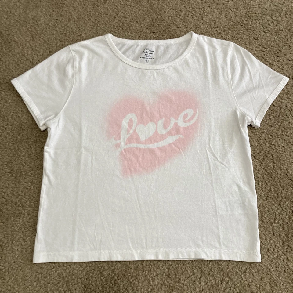 J. Camiseta Crew Knit Goods Blanca LOVE Logo Periwinkle Manga Corta REIMAGINADA Talla S Foto 4 de 4