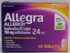 Allegra Allergy Relief Indoor/Outdoor 24 Hour 60 Gelcaps Exp. 03/2027