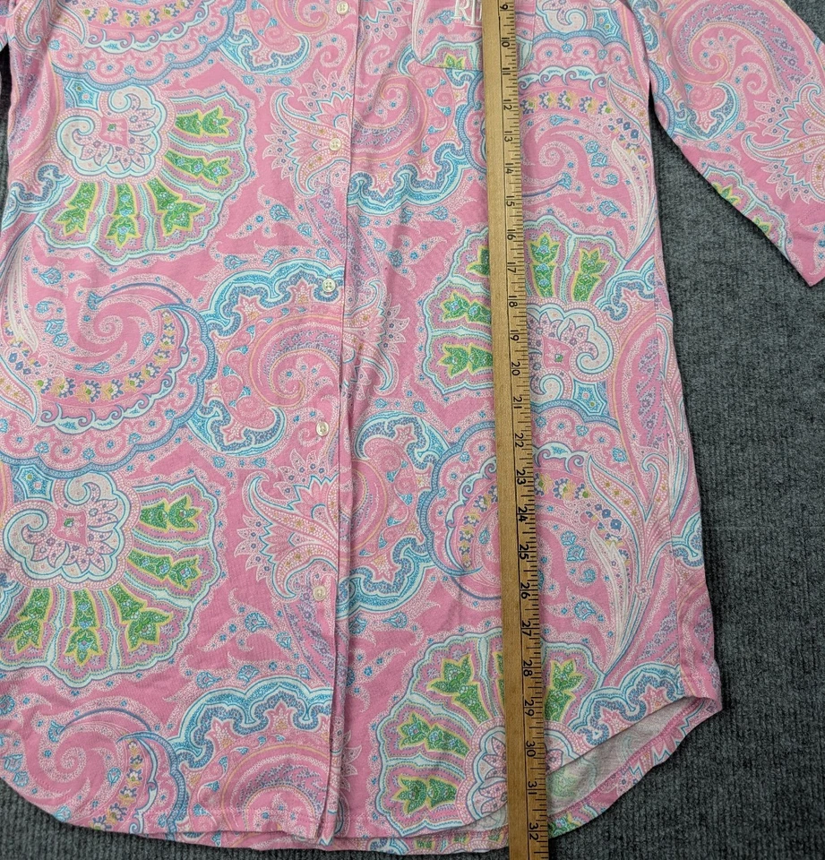 Ralph Lauren Pijama Camisa Vestido Mujer Mediano Rosa Paisley Preppy Algodón Cómodo Foto 2 de 4