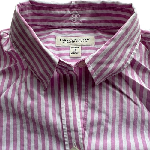 Banana Republic Long Sleeve T-Shirt Pink Womens Size 4 Stretch Striped Top Shirt - Picture 7 of 12