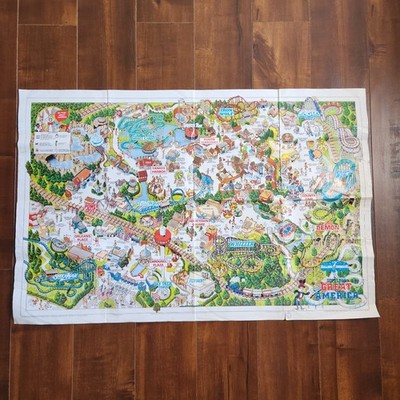 Vintage Six Flags Great America Theme Park Souvenir Map 1990 Iron Wolf Gurnee IL